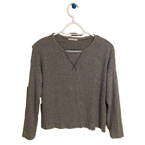 Antistar Long Sleeve V Neck Soft Fabric Top | Gray - Picture 1 of 6